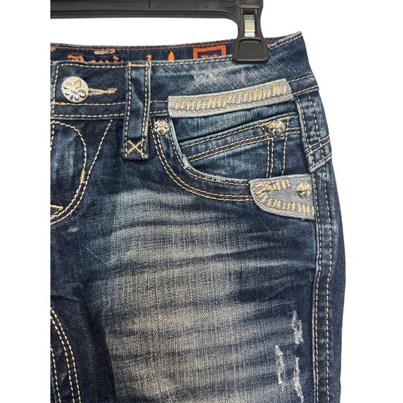 Rock Revival Gwen Capri Jeans Women 26 Dark Wash Distressed Mid Rise Crop Denim - Picture 8 of 9